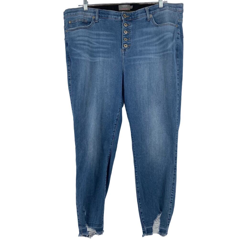 Torrid Bombshell Skinny Ankle Jeans Size 24 Button Fly Frayed Hem Stretch
